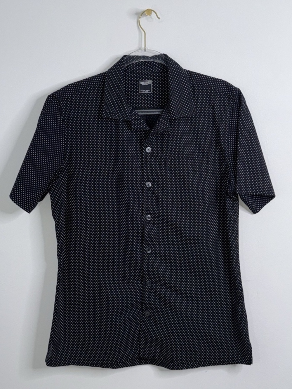 Todd Snyder Shirt Mens Small Black White Circles Cotton Button Camp Loop Collar
